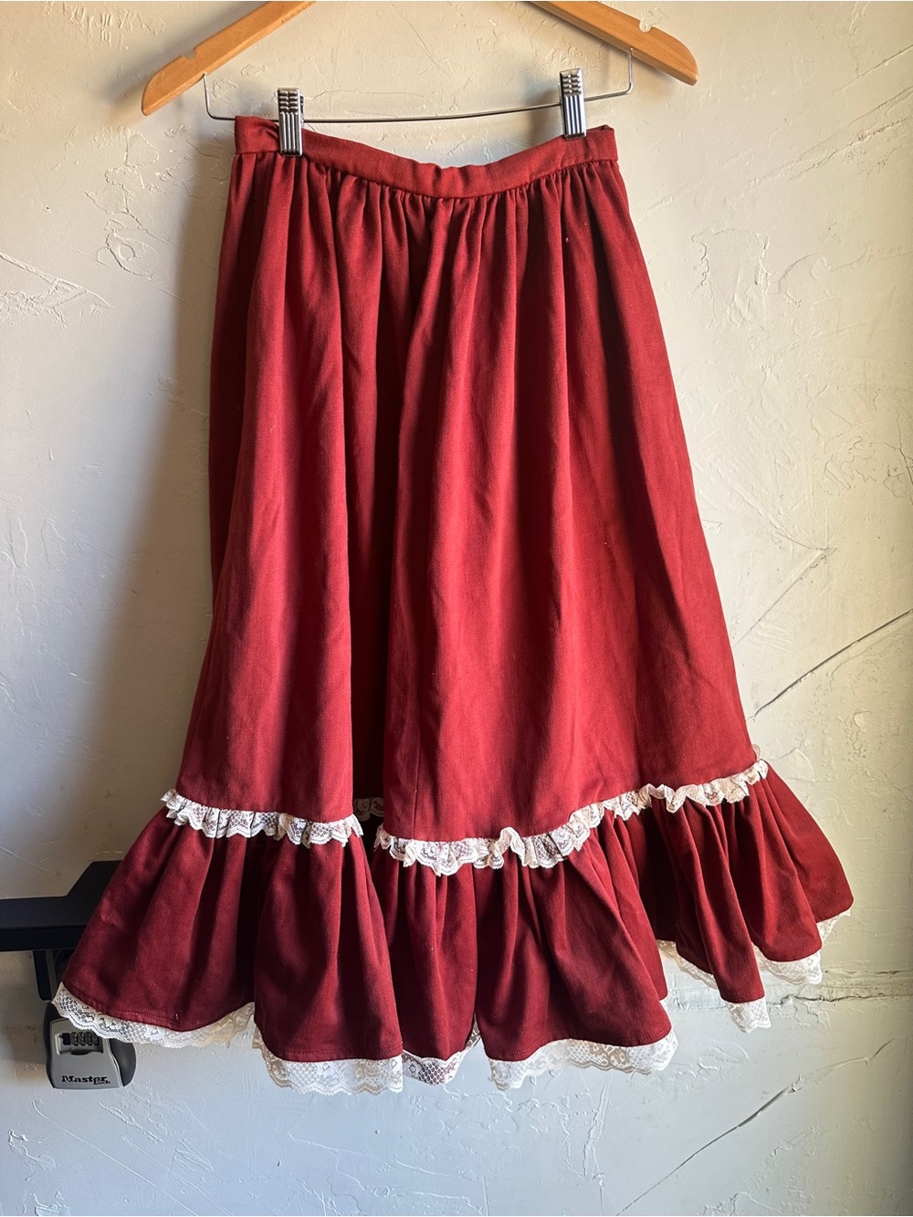 Handmade Rust Brown Prairie Lace Trim Ruffle Skirt Midi Cottagecore Western XS